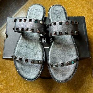 ShuShop Pewter Studded Sandals NEW IN BOX sz 9